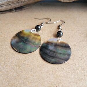 Black Abalone Disk Shell Earrings